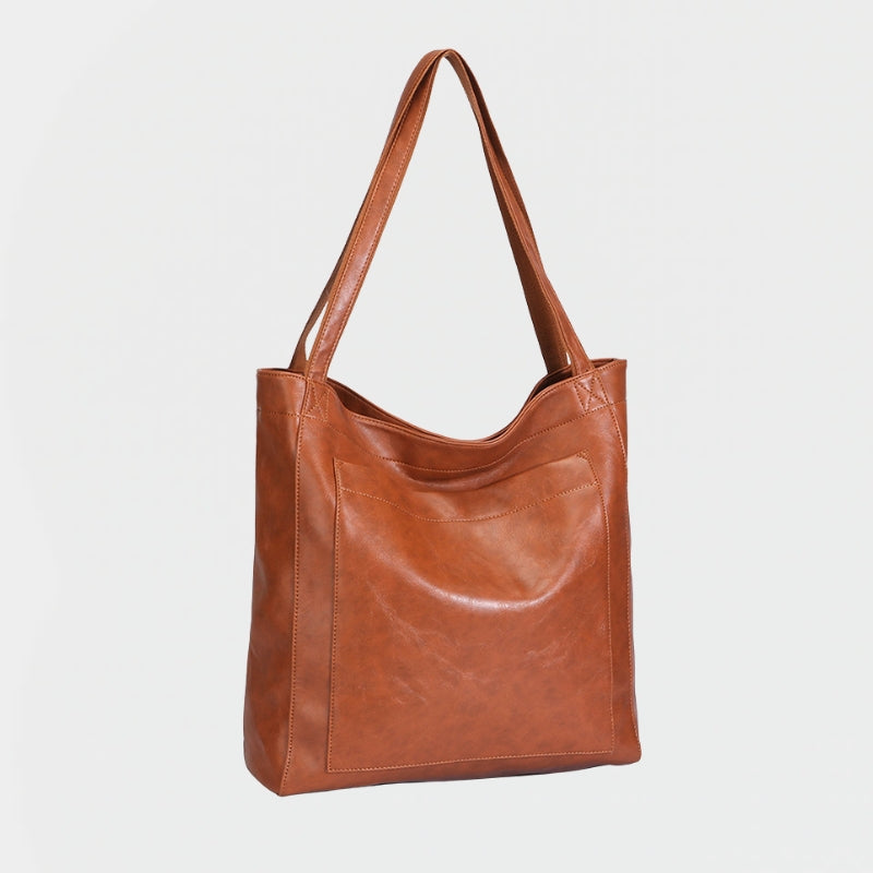 Women's Sculpted Leather Tote with Front Pocket