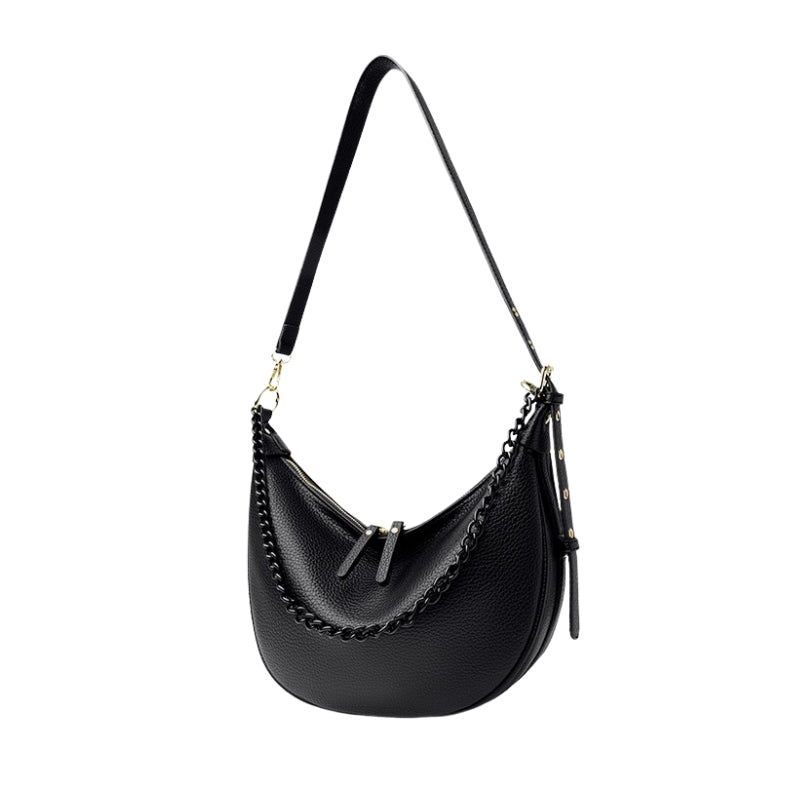 Chain Accented Crescent Shoulder Bag
