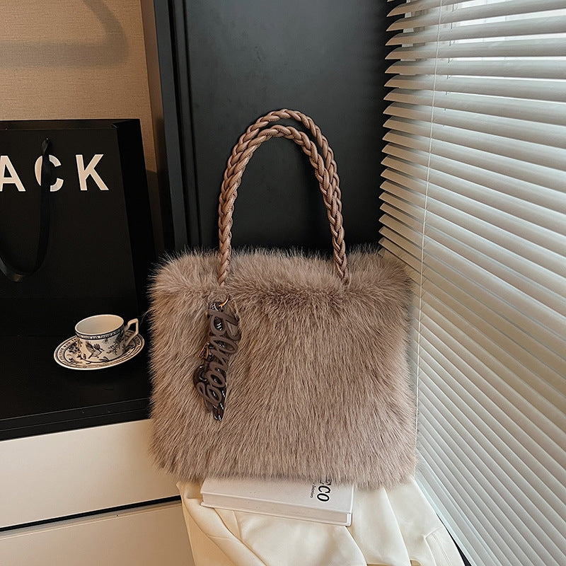 Women's Luxury Shaggy Faux-Fur Statement Tote Bag