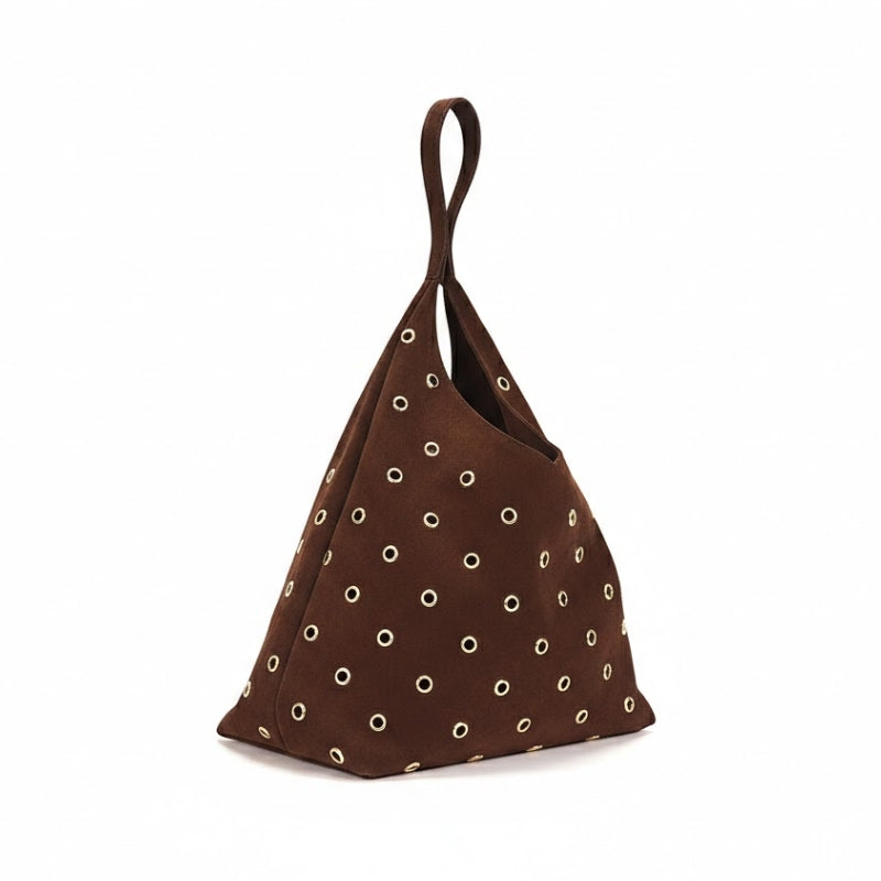 Grommet Adorned Suede Origami Shoulder Bag
