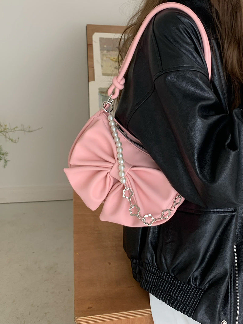 Hot Girl  Textured Mini Bow Underarm Shoulder Bag