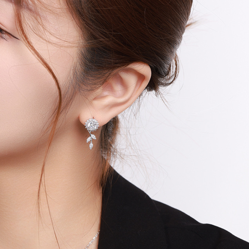 Zircon Flower Long Earrings