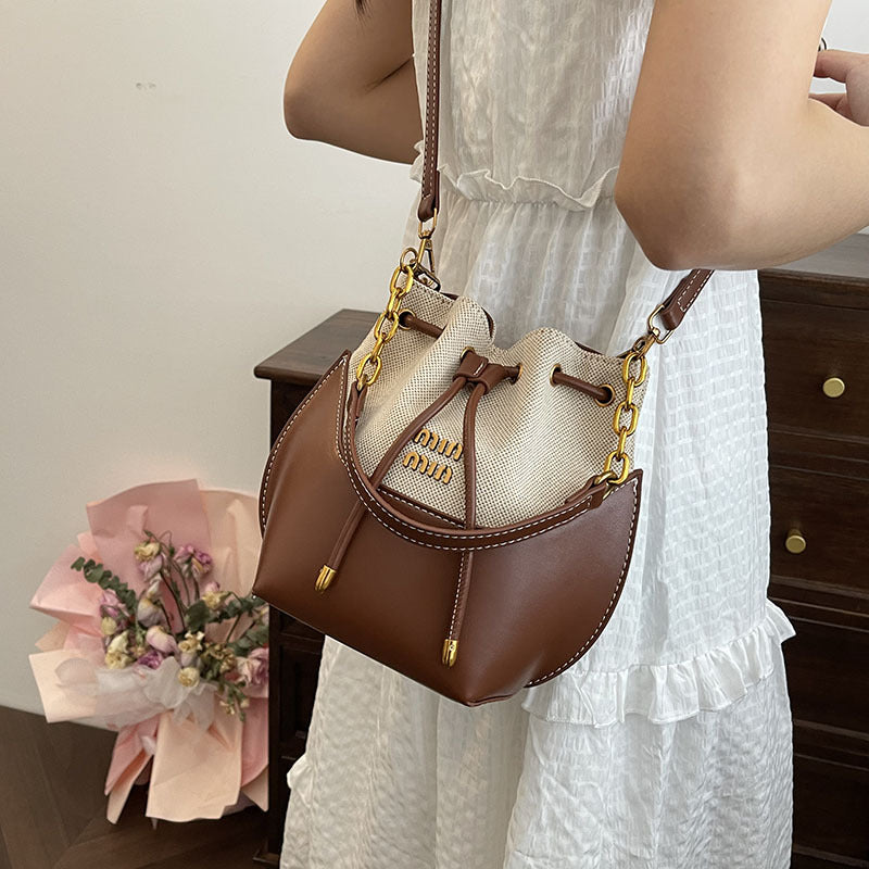 Trendy Canvas Contrast Bucket Bag