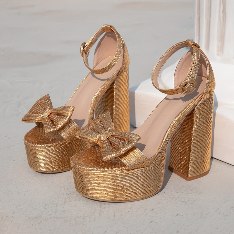 Gold Bow Buckle Party High Heels