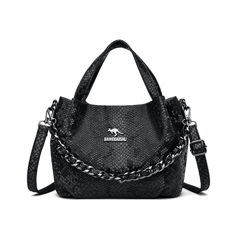 Pleat Chain Genuine Leather Handbag