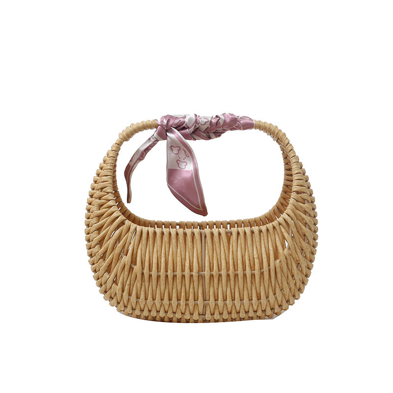 Silk Scarf Woven Straw Handbag