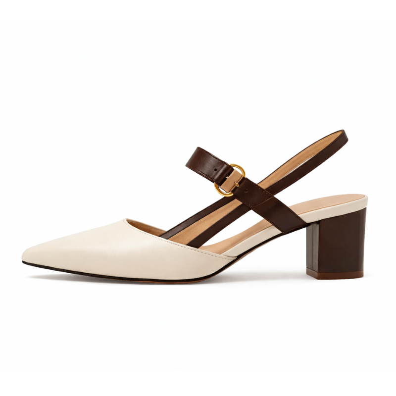 Pointed Toe One-Strap Chunky Mid-Heel Heels