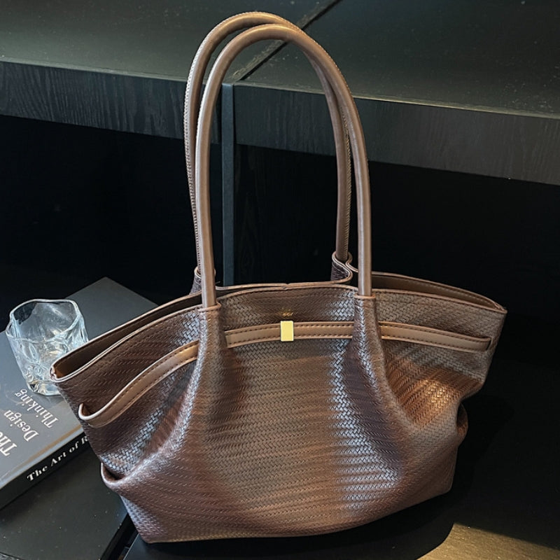 Woven Texture Winged Tote Bag with Slim Top Handles