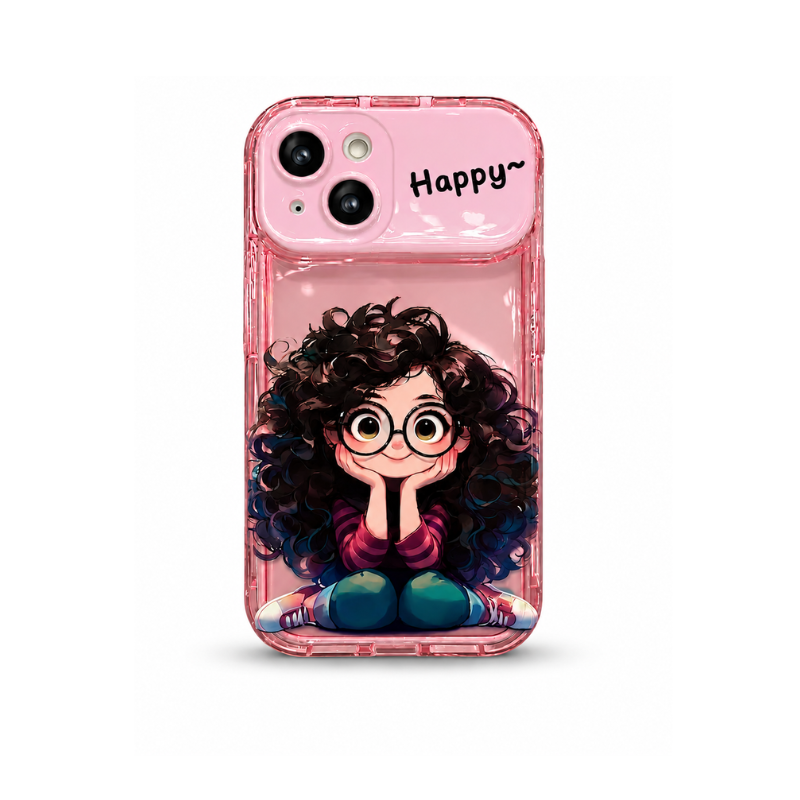 Frizzy Glasses Girl Pendant Flip Mirror Phone Case