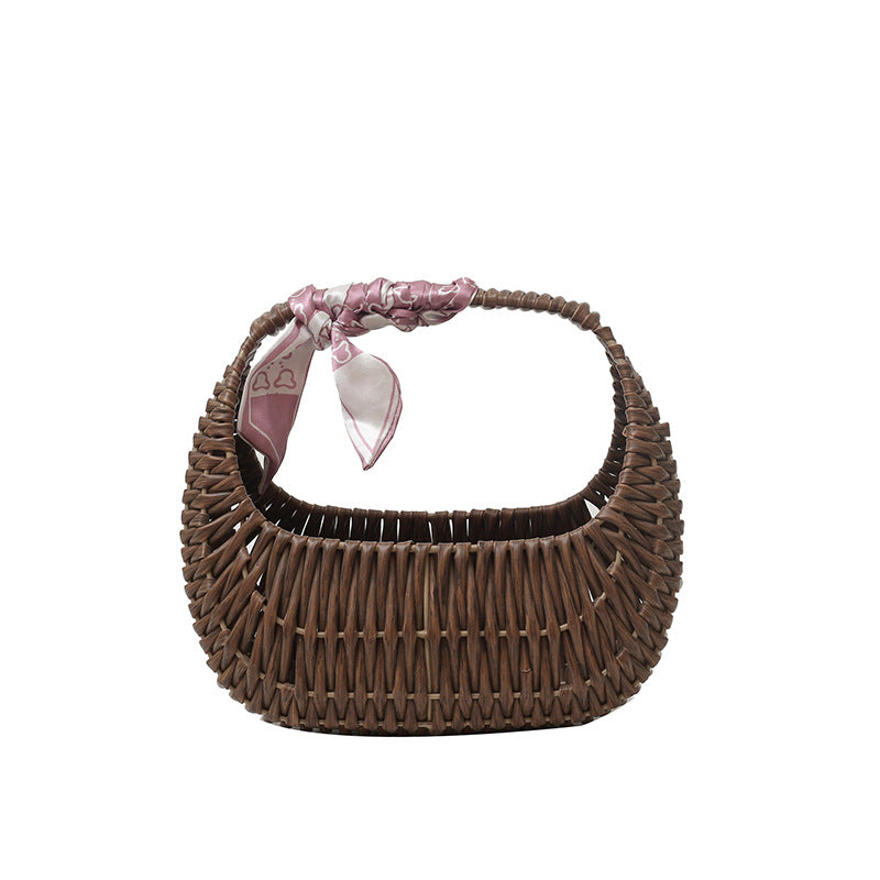 Silk Scarf Woven Straw Handbag