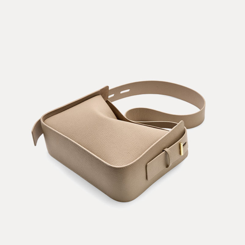 Lychee Textured Wide Strap Bucket Shoulder Bag