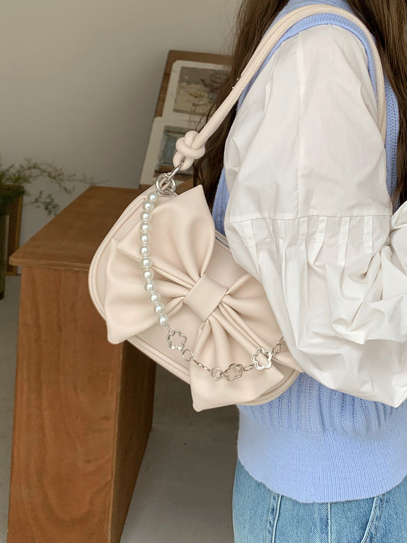 Hot Girl  Textured Mini Bow Underarm Shoulder Bag