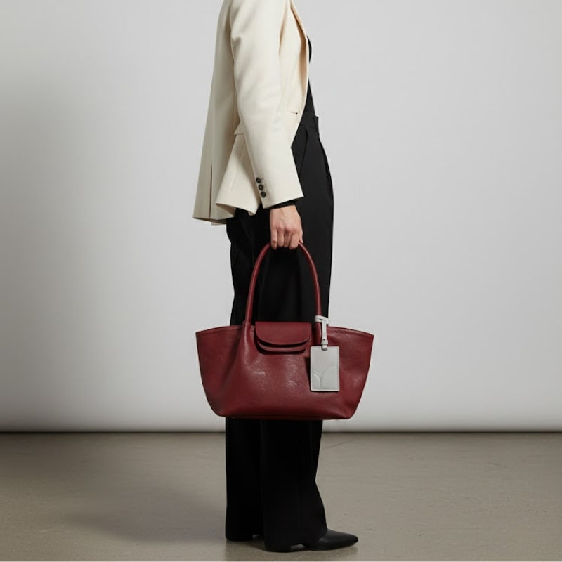 Women's Textured Leather Shoulder Bag with ID Tag