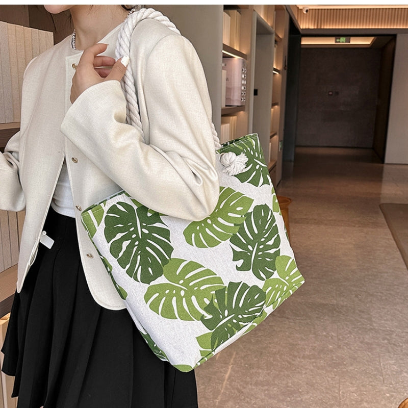 Women's Tropical Leaf Print Tote Bag