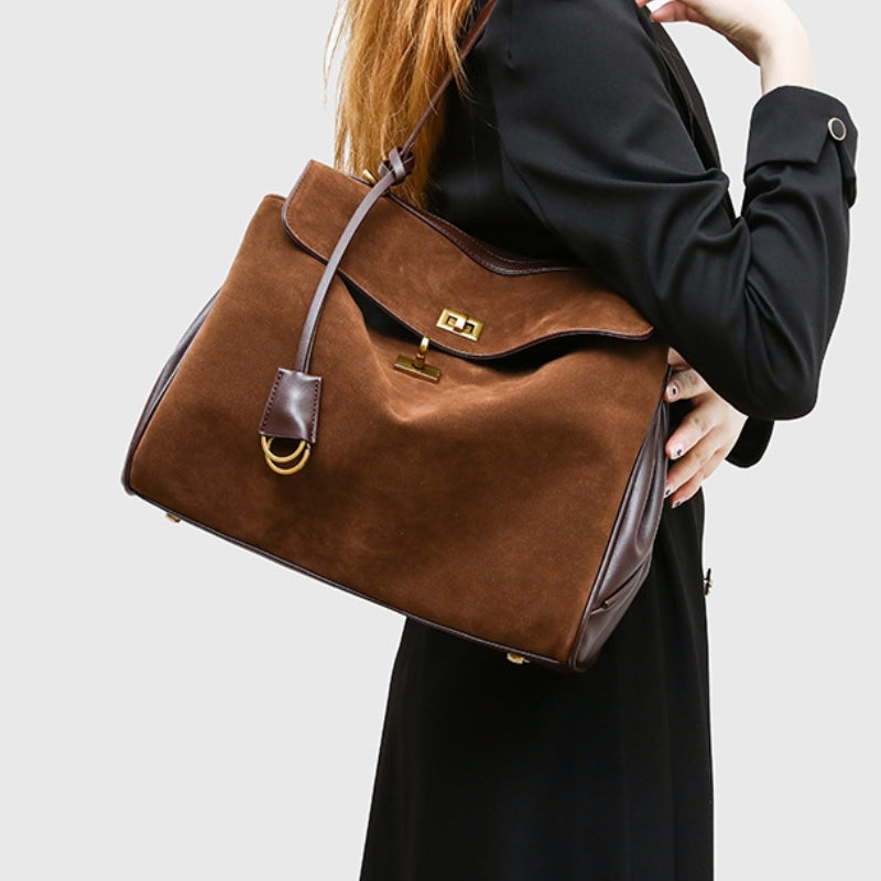 Nubiera Elite Lock Nubuck Leather Shoulder Bag