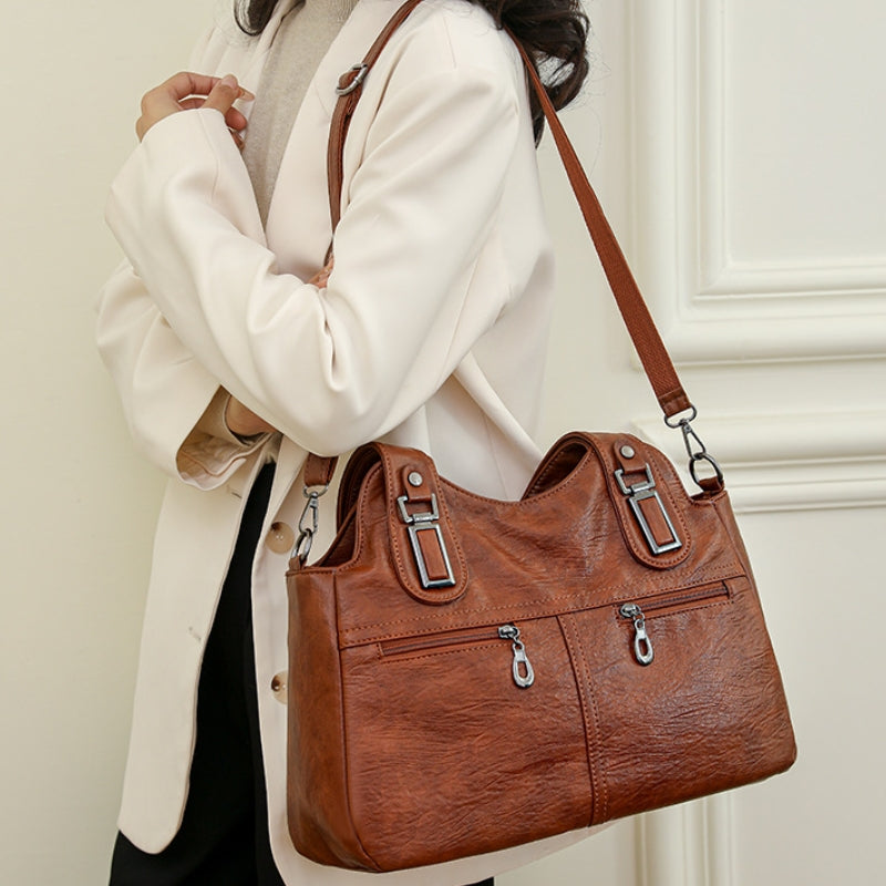 Women's Versatile Textured Multi Zip Shoulder Bag