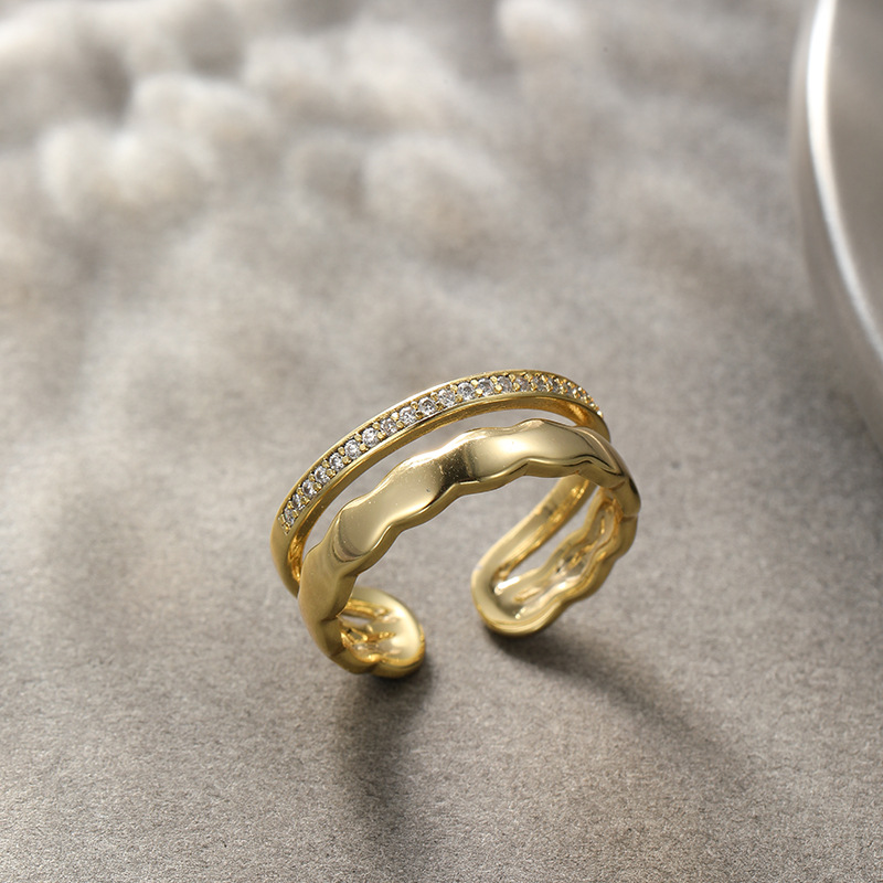 Double Layer Micro Zircon Adjustable Ring