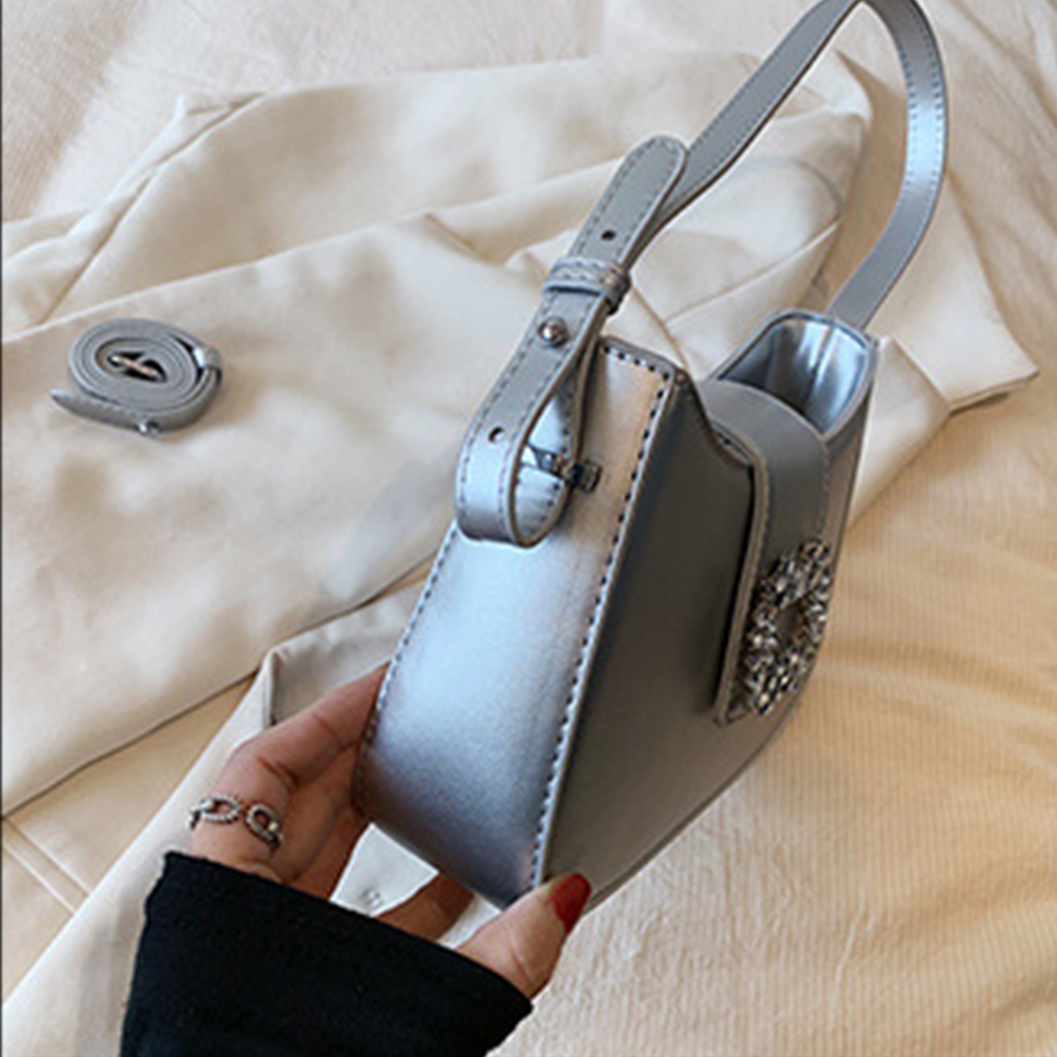 Metallic Buckle Shoulder Bag