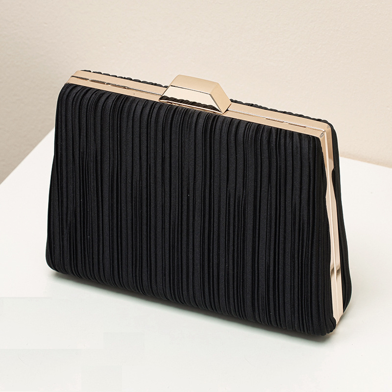 Pleated Hard Case Evening Clutch with Chain Strap