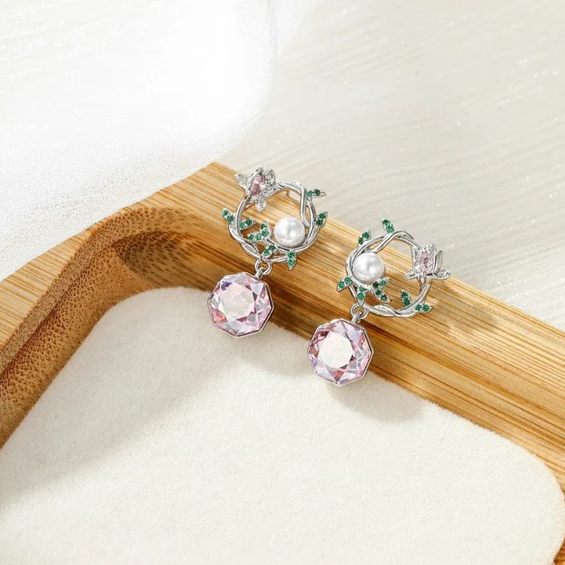 Elegant Crystal Vine Flower Wreath Earrings