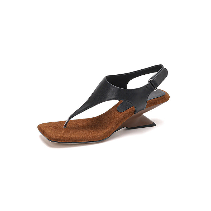 Sculpted T-Strap Heeled Sandals