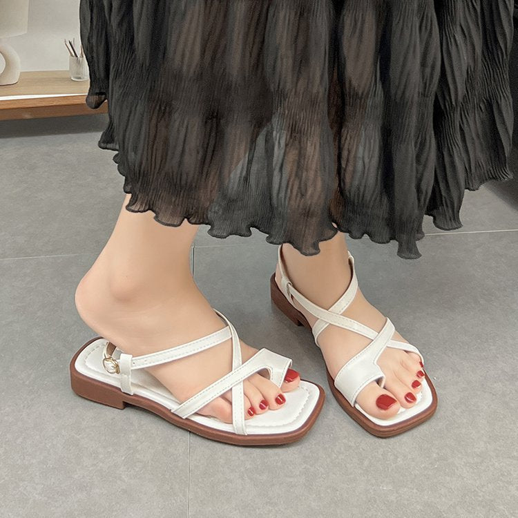Solenne Square-Toe Thong Sandals