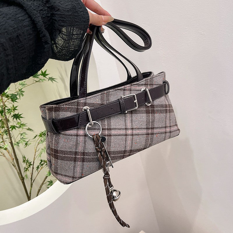 British Plaid Buckle Shoulder Bag