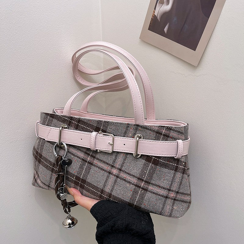 British Plaid Buckle Shoulder Bag