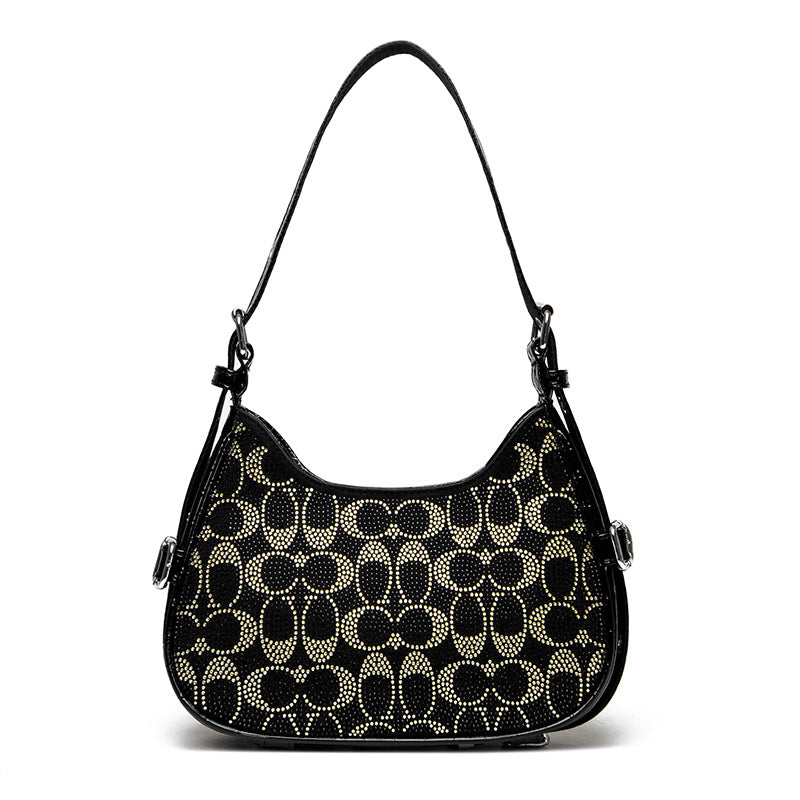 Diamond Heart Crescent Shoulder Bag