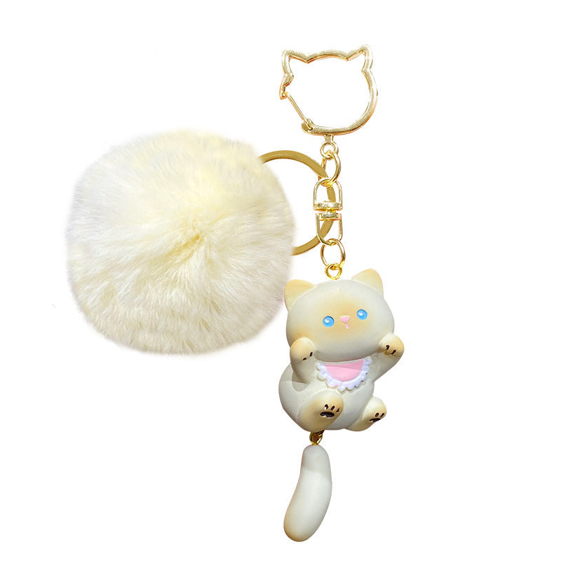 Siamese cat plush bag charm with realistic features
