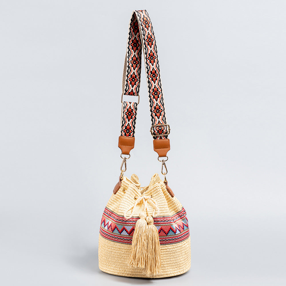 Coastal Charm Straw Bucket Bag