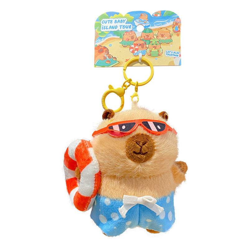 Capybara island vacation plush bag charm with tropical vibe
