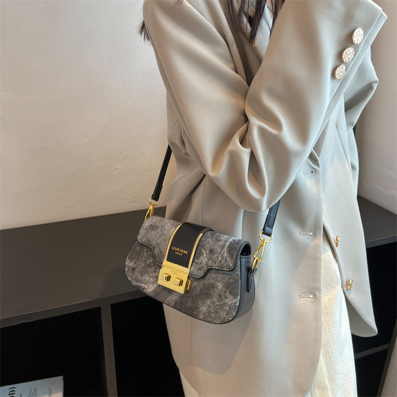 Retro Charm Denim Textured Shoulder Bag