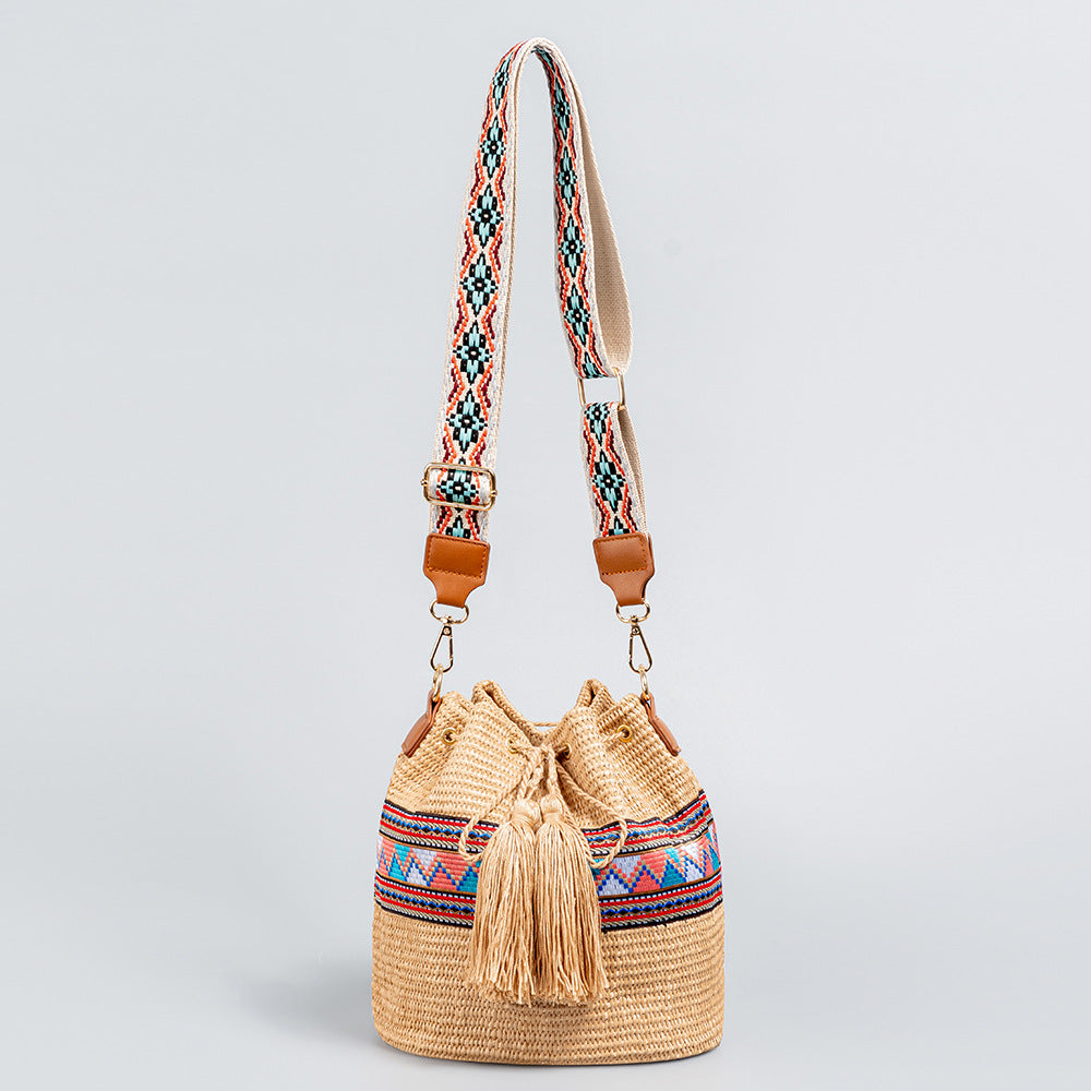 Coastal Charm Straw Bucket Bag