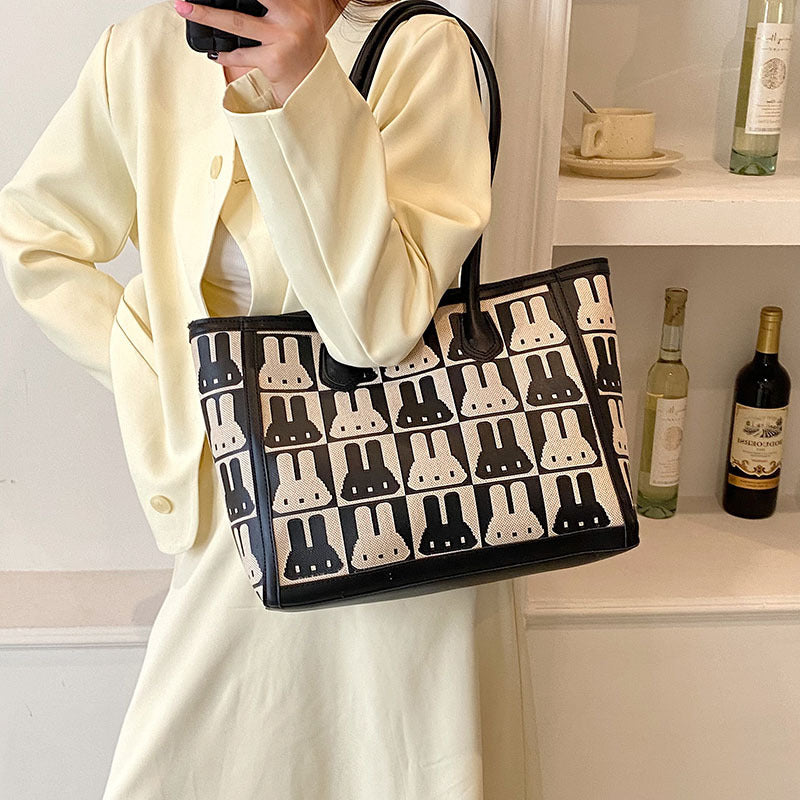 Chic Rabbit Print Contrast Tote Bag