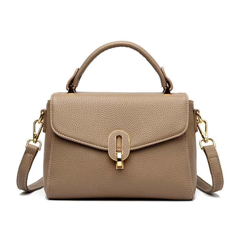 Lock Square Cowhide Textured Handbag