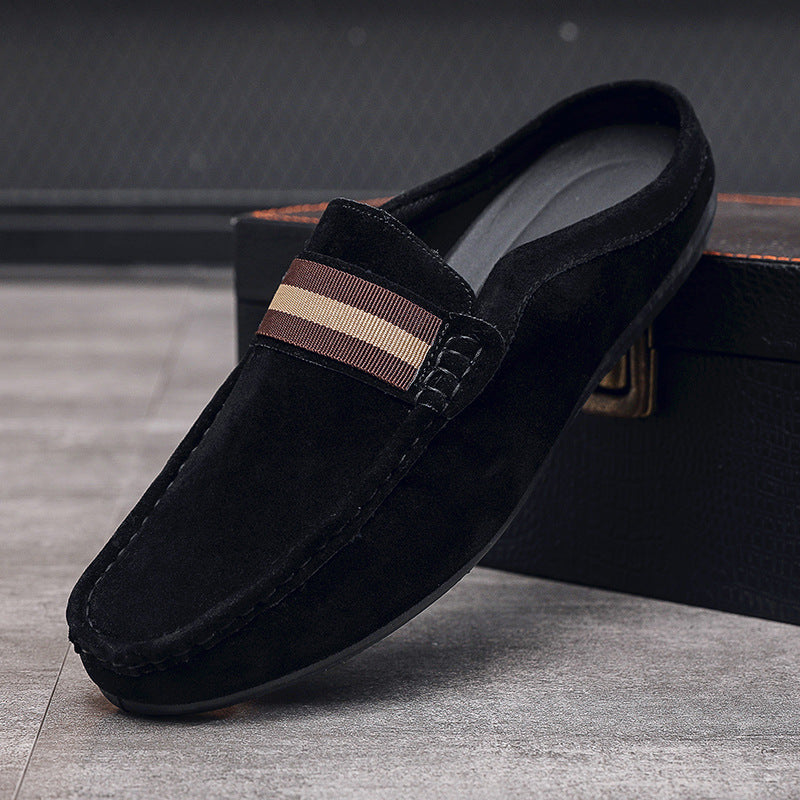 Men's Suede Finish Slip On Open Back Loafers