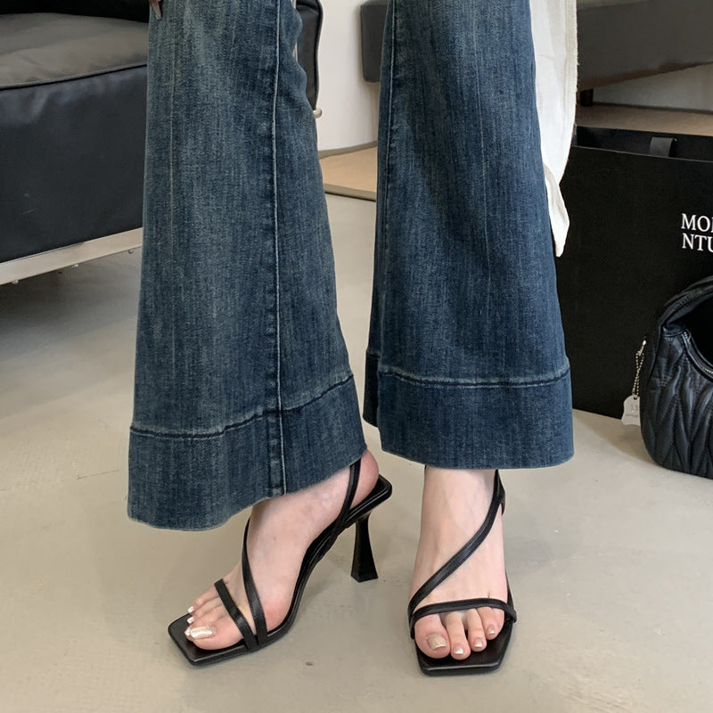 French Square-Toe Strap Heels