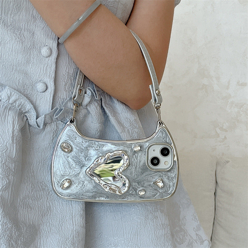 Epoxy-Coated Heart Mirror Lanyard iPhone Case