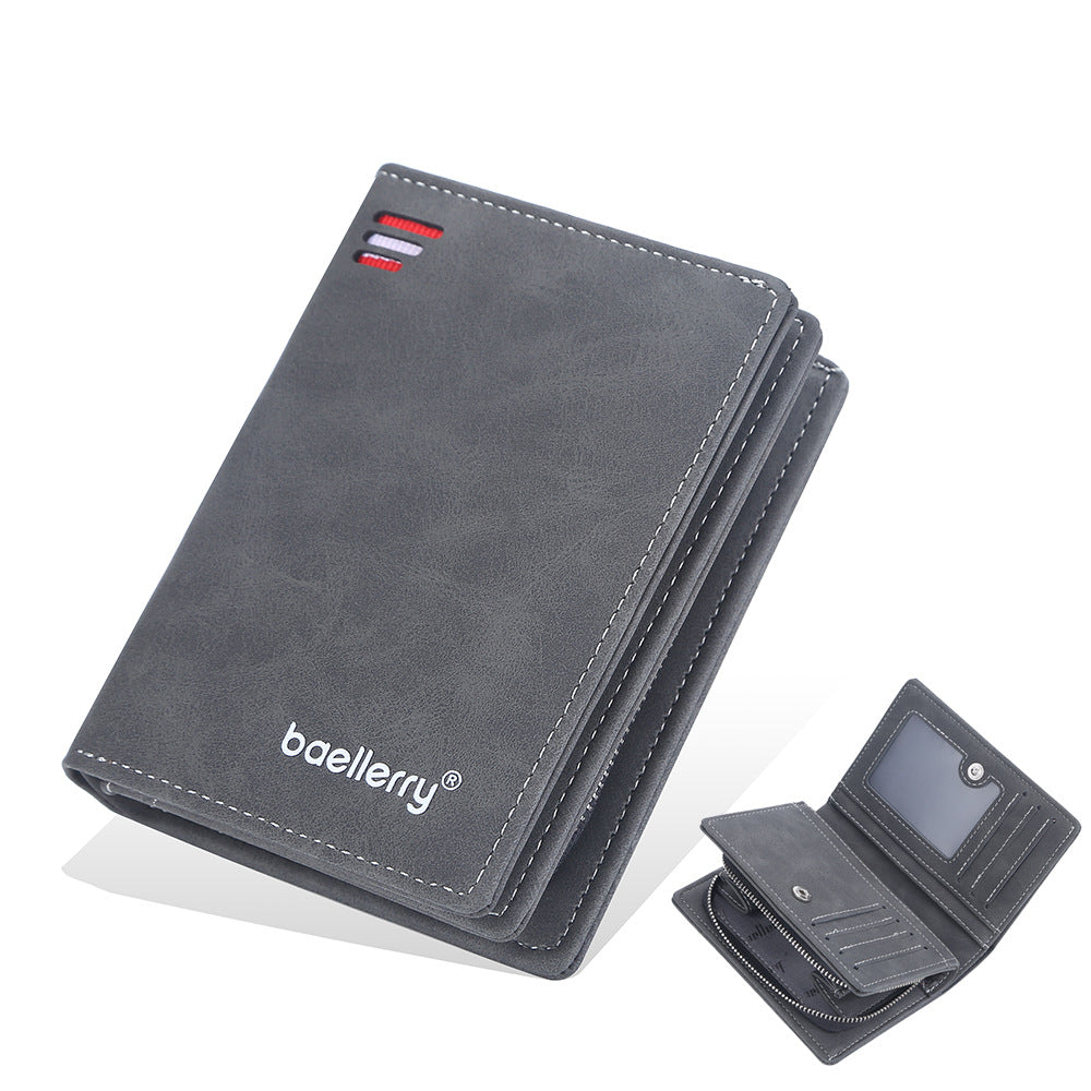 Frosted Leather Multi Card Wallet With Zipper Coin Pocket