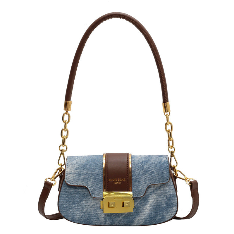 Retro Charm Denim Textured Shoulder Bag