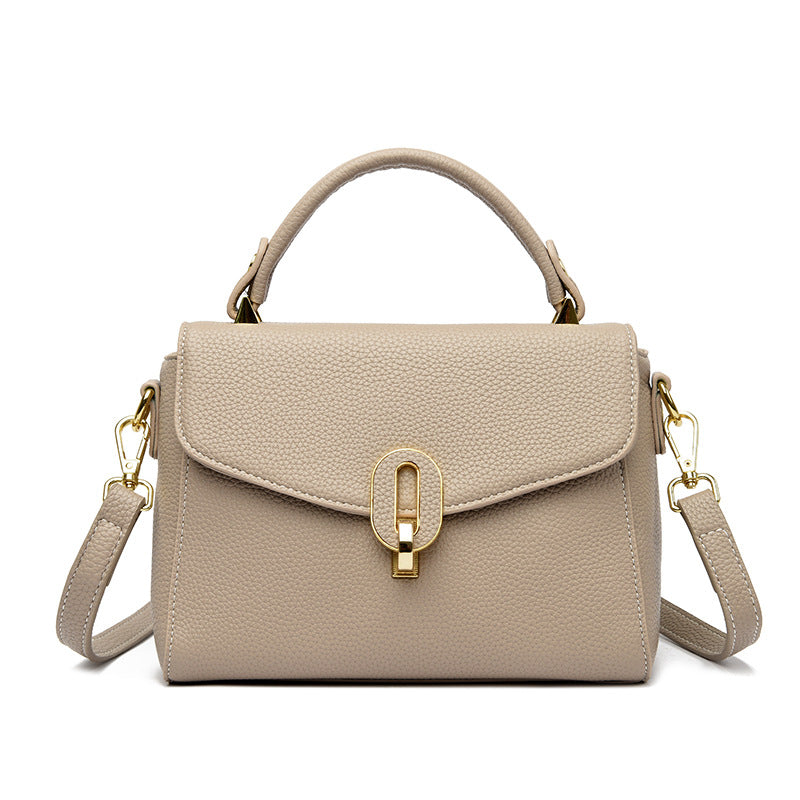 Lock Square Cowhide Textured Handbag