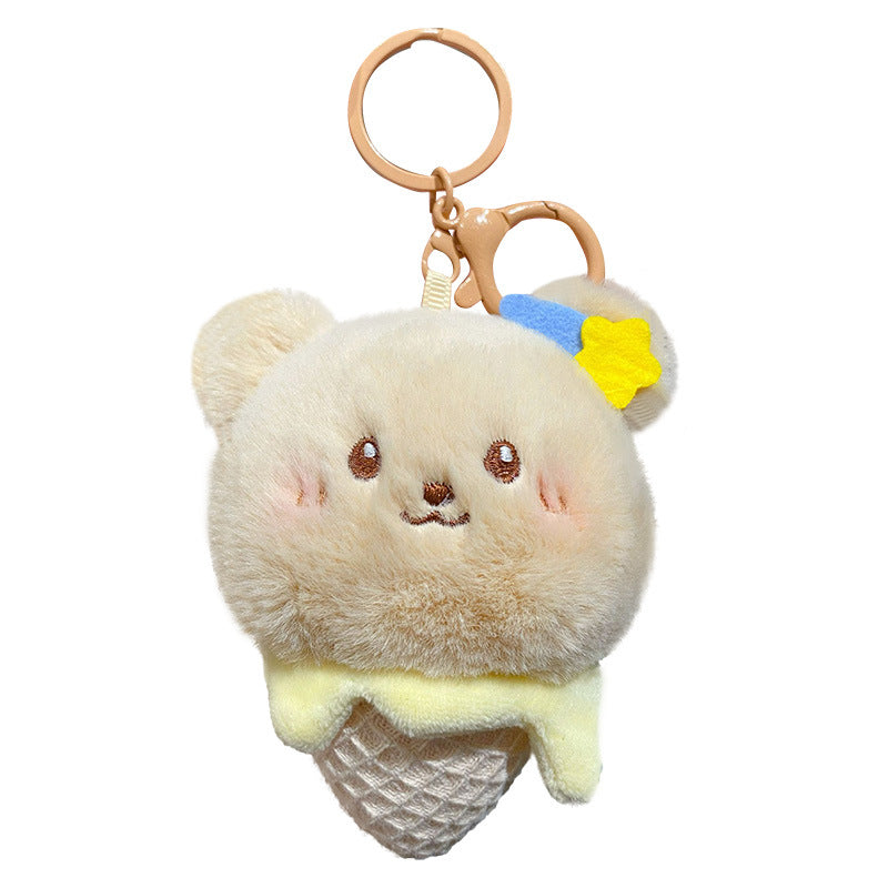 Fluffy ice cream cone plush charm with realistic details
