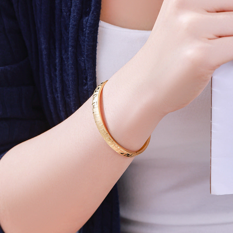 Striped Faux Gold Stainless Steel Bracelet