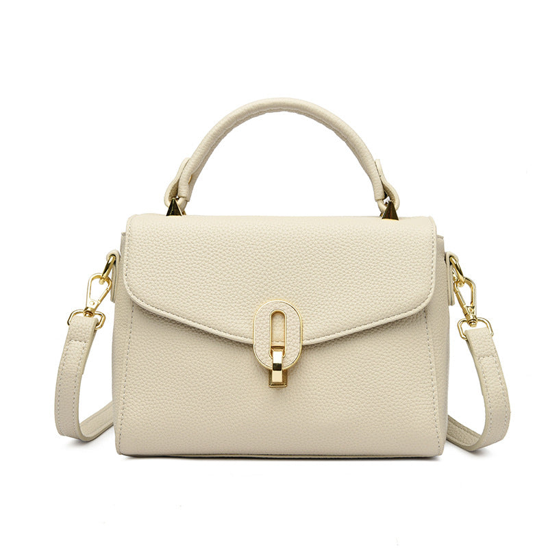 Lock Square Cowhide Textured Handbag