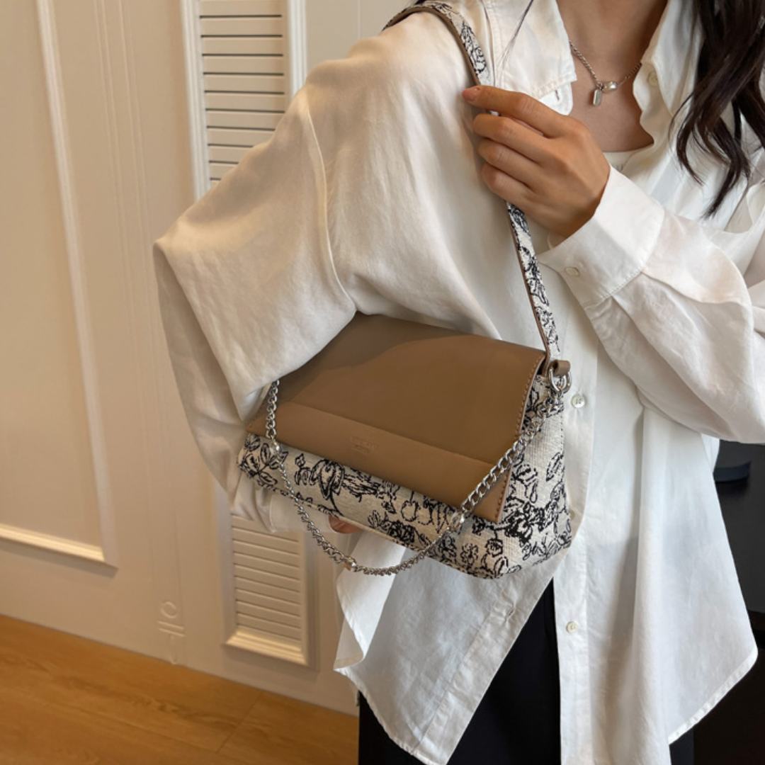 Floral Contrast Flap Shoulder Bag