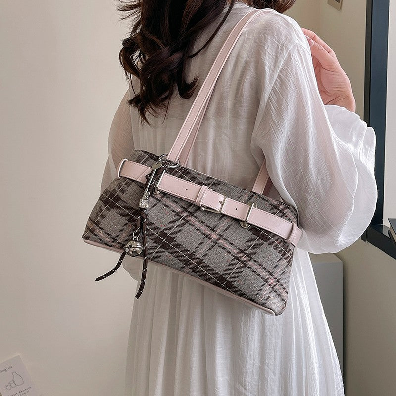 British Plaid Buckle Shoulder Bag