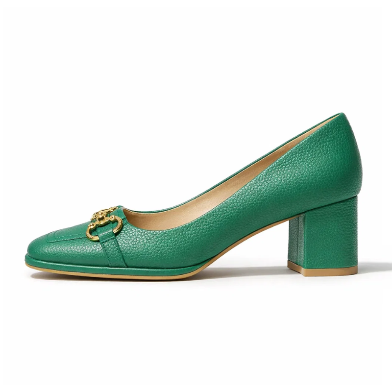 French Mary Jane Horsebit Chunky Pumps