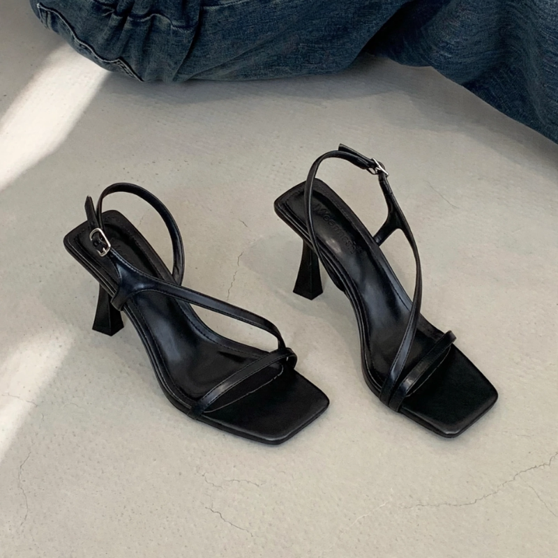 French Square-Toe Strap Heels