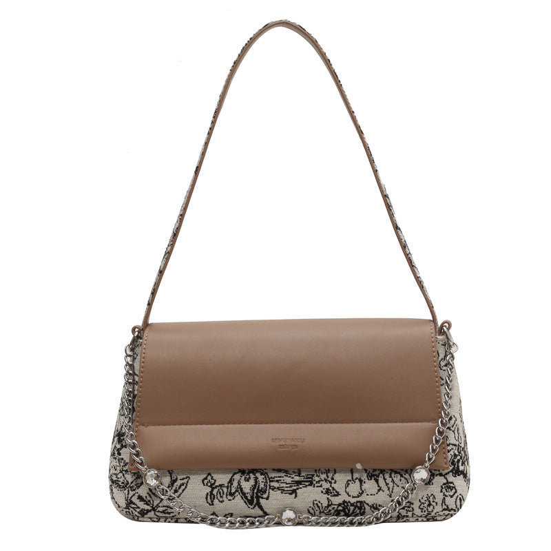 Floral Contrast Flap Shoulder Bag